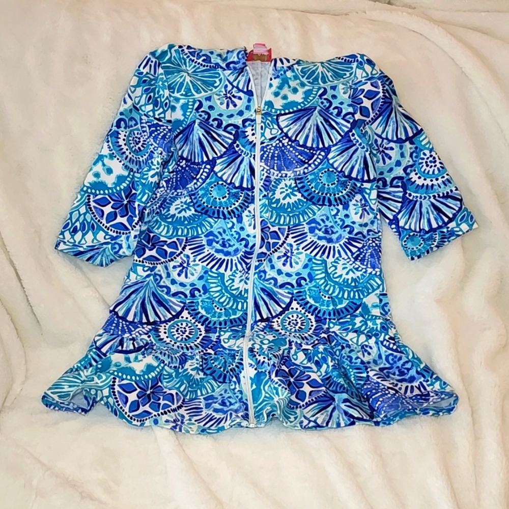 Lily Pulitzer Girls Swim CoverUp (L 8-10) Like New. Turquoise Oasis Half Shell.